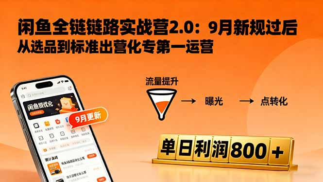 闲鱼变现课3.0：掌握链接优化、流量提升、商业变现，单日利润800+-摇钱述
