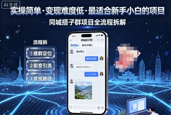 实操简单，变现难度低，最适合新手小白做的项目，每天轻松收入3张，同城搭子群项目全流程拆解-摇钱述