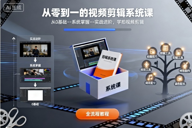 从零到一的视频剪辑系统课，从0基础–系统掌握–实战进阶，学拍视频剪辑-摇钱述