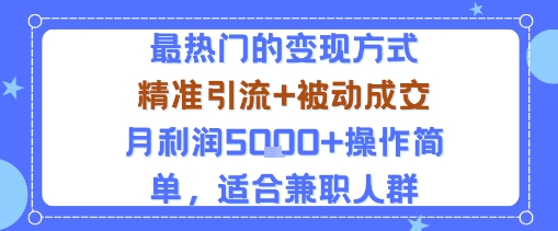 小众赛道玩法：当下最热门的变现方式，精准引流+被动成交月利润5k+操作简单，适合兼职人群-摇钱述