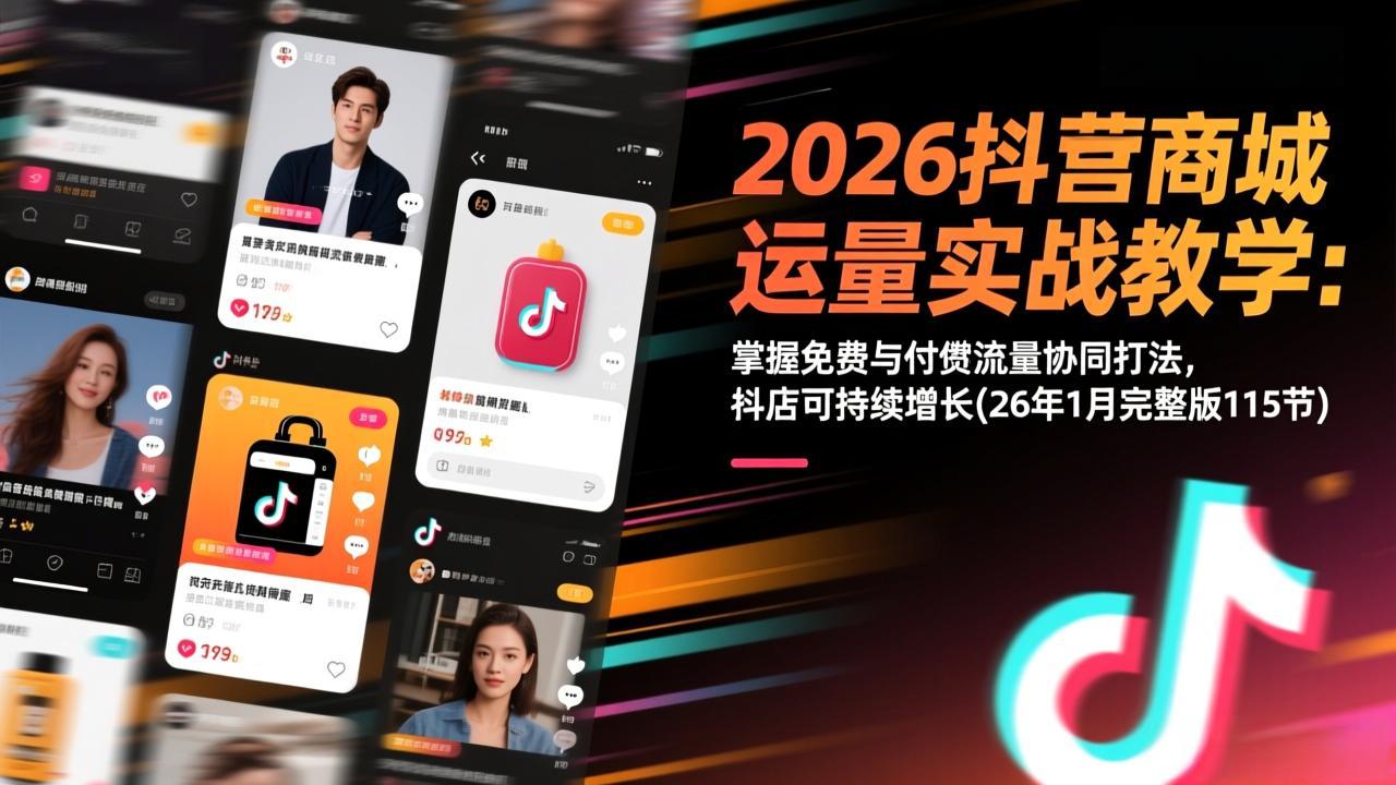 2026抖音商城运营实战教学：掌握免费与付费流量协同打法，抖店可持续增长(26年1月完整版115节-摇钱述