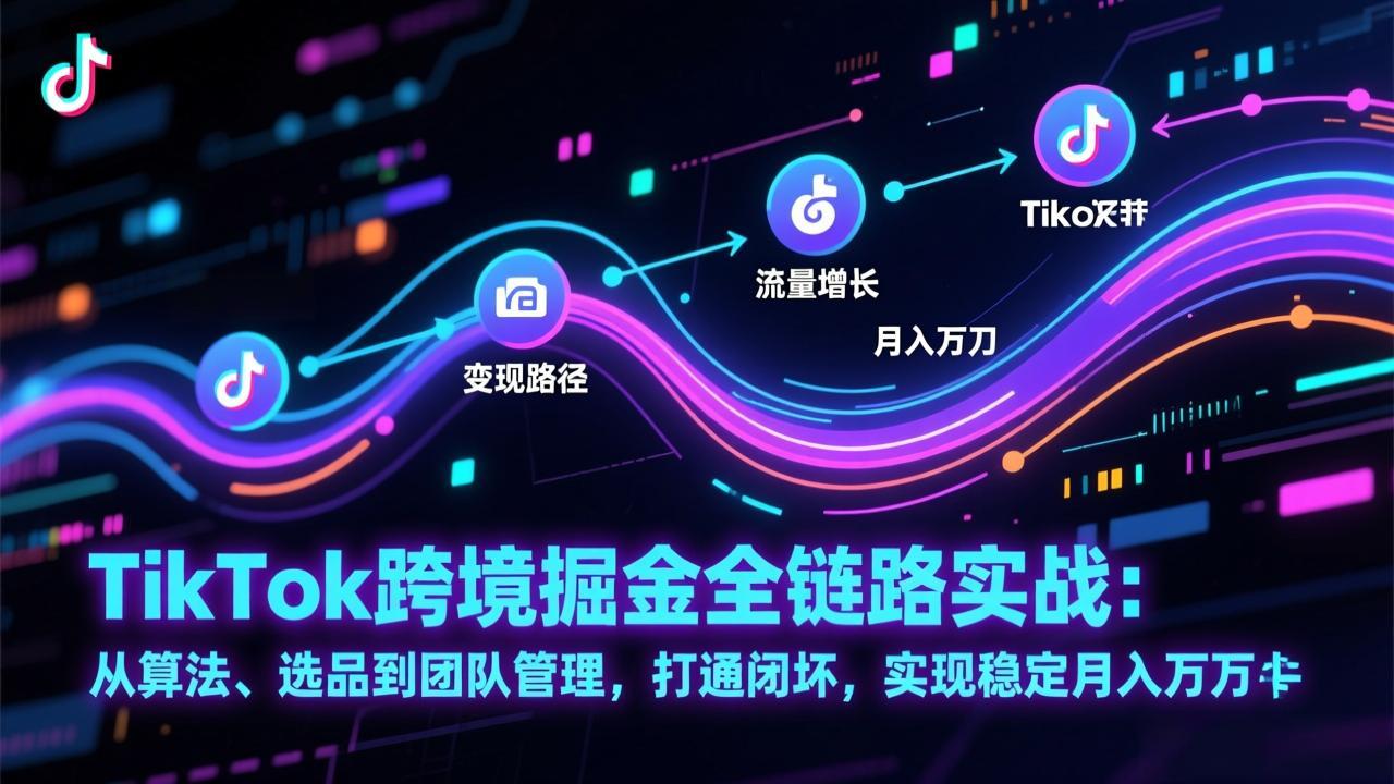 TikTok跨境掘金全链路实战：从算法、选品到团队管理，打通闭环，实现稳定月入万刀-摇钱述