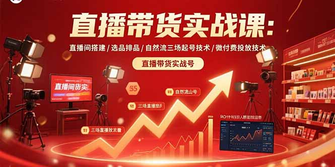 直播带货实战课：直播间搭建/选品排品/自然流三场起号技术/微付费投放技术-摇钱述