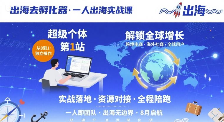 出海去孵化器，一人出海实战课，超级个体第1站，解锁全球增长-摇钱述