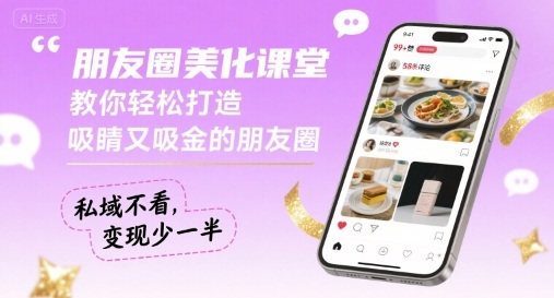 朋友圈美化课堂，教你轻松打造，吸睛又吸金的朋友圈，私域不看，变现少一半-摇钱述