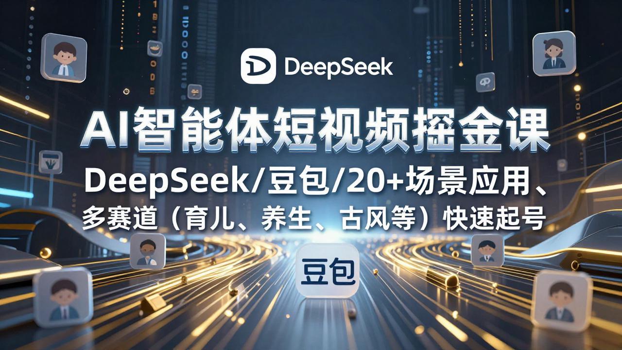 AI智能体短视频掘金课，DeepSeek/豆包/20+场景应用、多赛道(育儿、养生、古风等-摇钱述