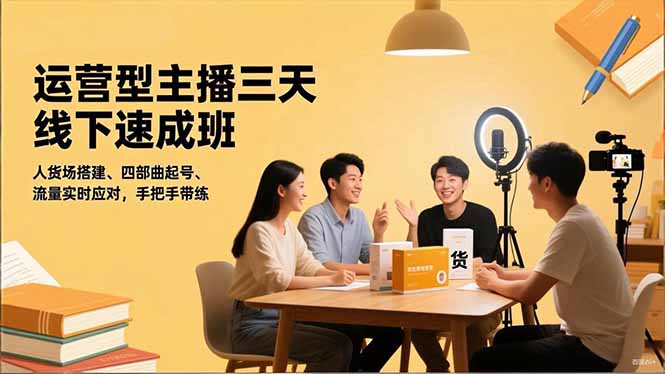 运营型主播三天线下班，人货场搭建,四部曲起号,流量实时应对，手把手带练-摇钱述