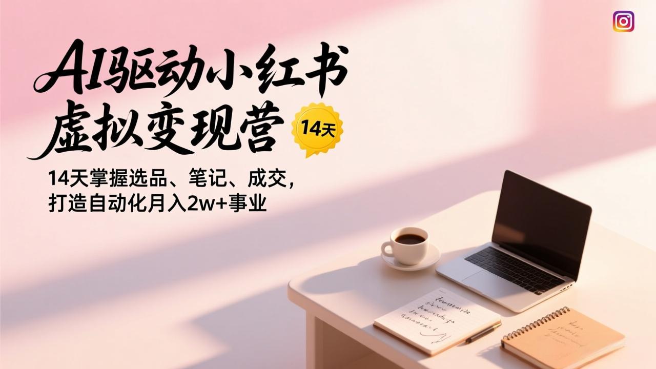 AI驱动小红书虚拟变现营，14天掌握选品、笔记、成交，打造自动化月入2w+事业-摇钱述