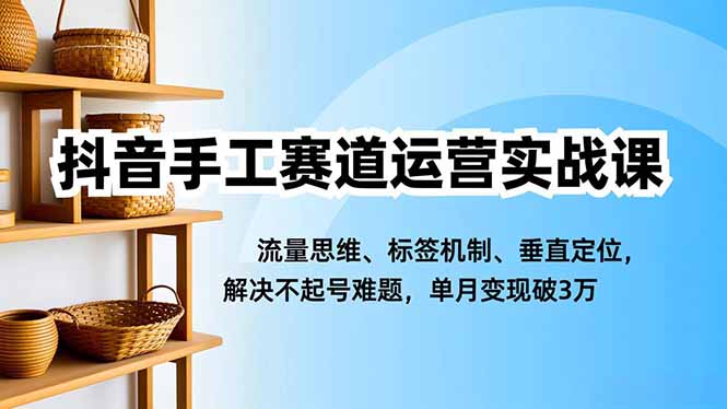 抖音手工赛道运营实战课，流量思维、标签机制、垂直定位，解决不起号难题，单月变现破3万-摇钱述