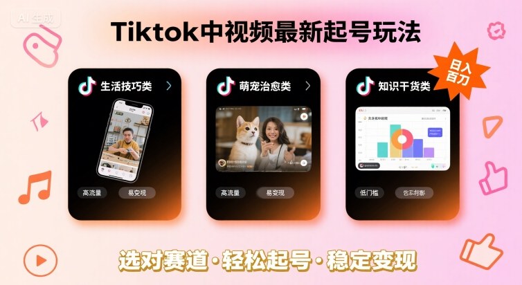 Tiktok中视频最新起号玩法，想要日入百刀，做好这几个赛道就可以了-摇钱述