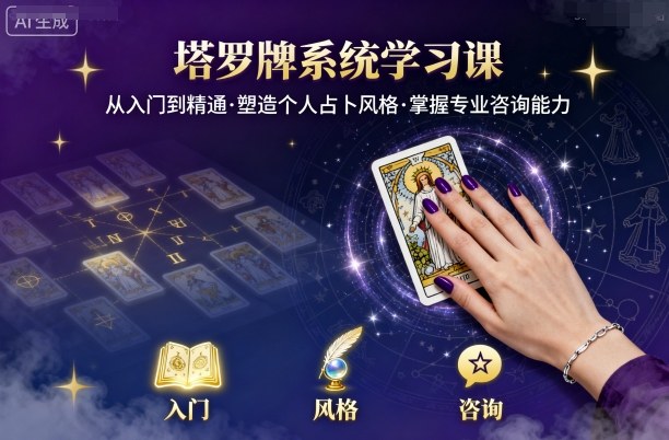 塔罗牌系统学习课，助你从入门到精通，塑造个人占卜风格，掌握专业咨询能力-摇钱述