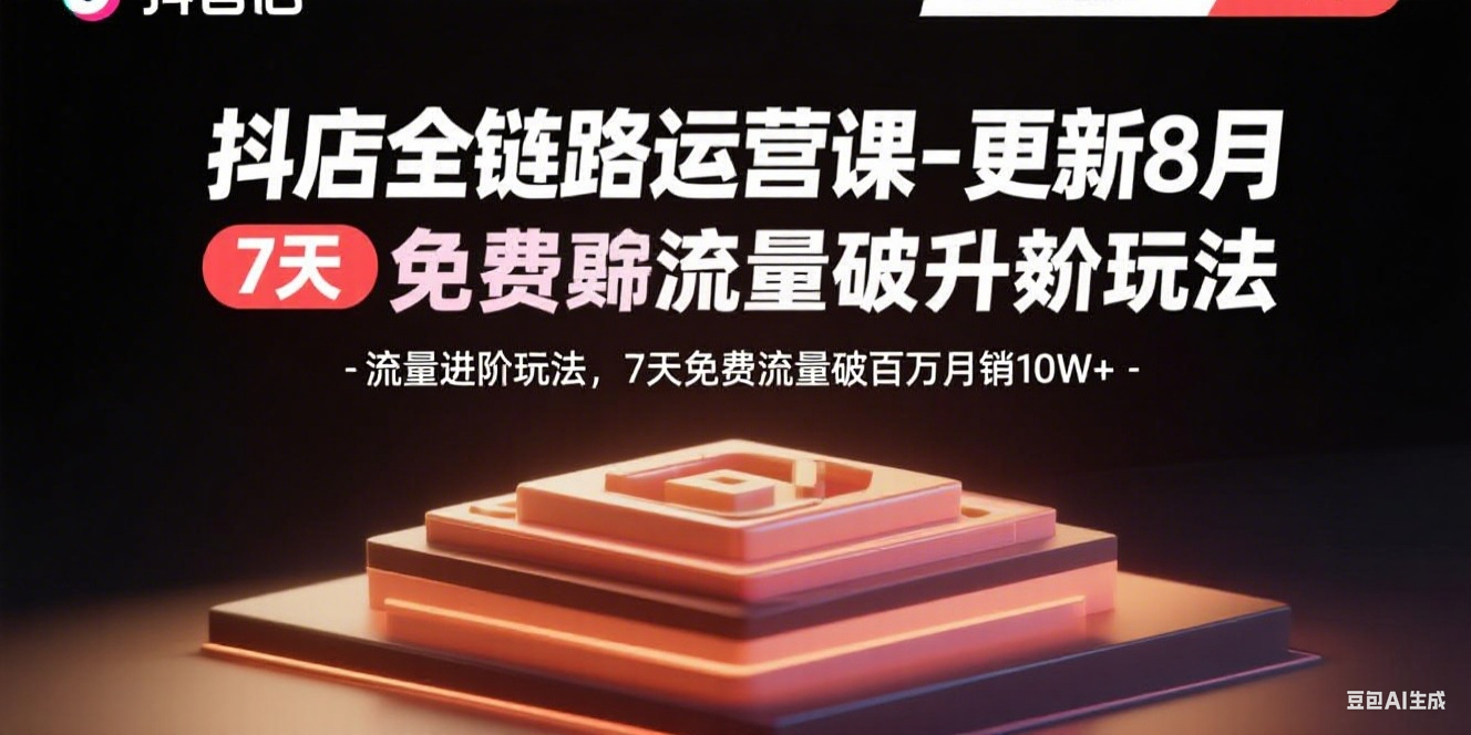 抖店全链路运营课-更新8月：流量进阶玩法，7天免费流量破百万月销10W+-摇钱述