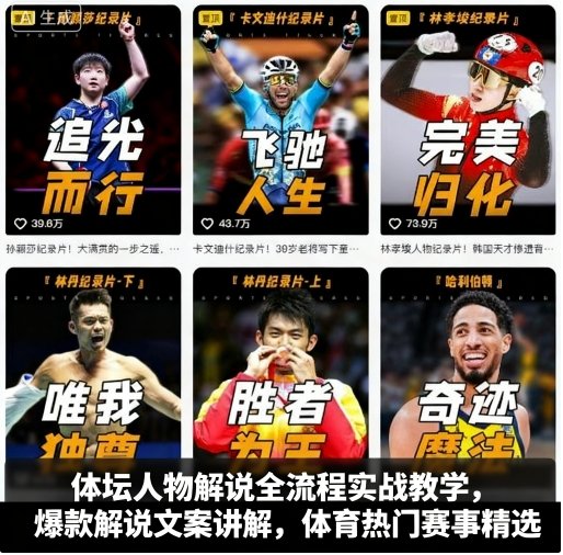 体坛人物解说全流程实战教学，爆款解说文案讲解，体育热门赛事精选-摇钱述