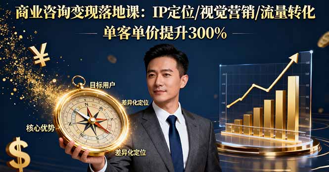 商业咨询变现落地课：IP定位/视觉营销/流量转化，单客单价提升300%-摇钱述