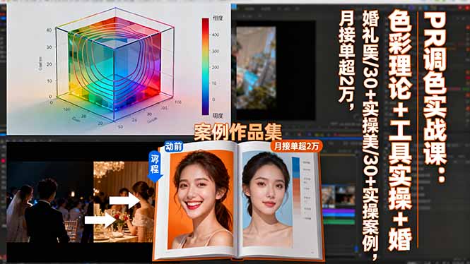PR调色实战课：色彩理论+工具实操+婚礼医美/30+实操案例，月接单超2万-摇钱述