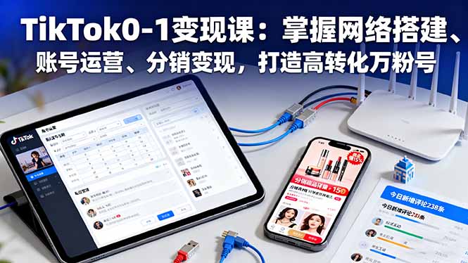 TikTok0-1变现课：掌握网络搭建、账号运营、分销变现，打造高转化万粉号-摇钱述
