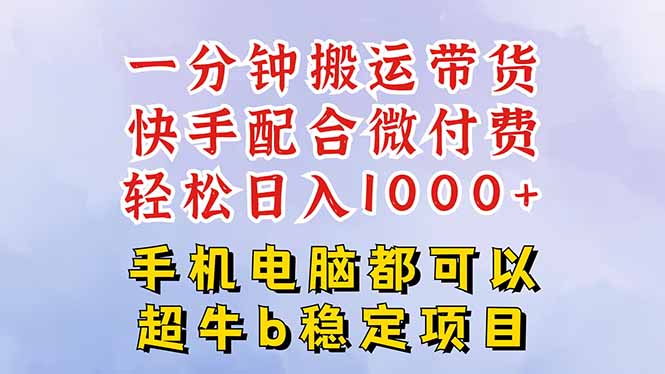 快手黑科技一分钟搬运带货，一刀不剪过原创，微付费投流玩法，轻松日入…-摇钱述