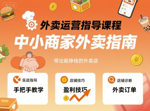 外卖运营指导课程，中小商家外卖指南，手把手带出能挣钱的外卖店-摇钱述