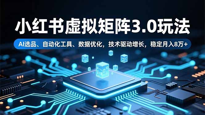 小红书虚拟矩阵3.0玩法，AI选品、自动化工具、数据优化，技术驱动增长，稳定月入8万+-摇钱述