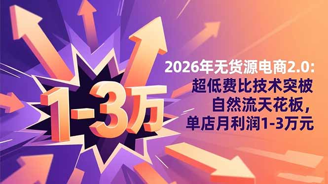 2026年无货源电商2.0：超低费比技术突破自然流天花板，单店月利润1-3万元-摇钱述